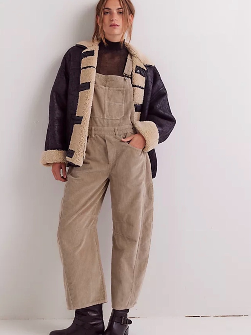 Free People Good Luck Barrel Cord Overalls, Size Large